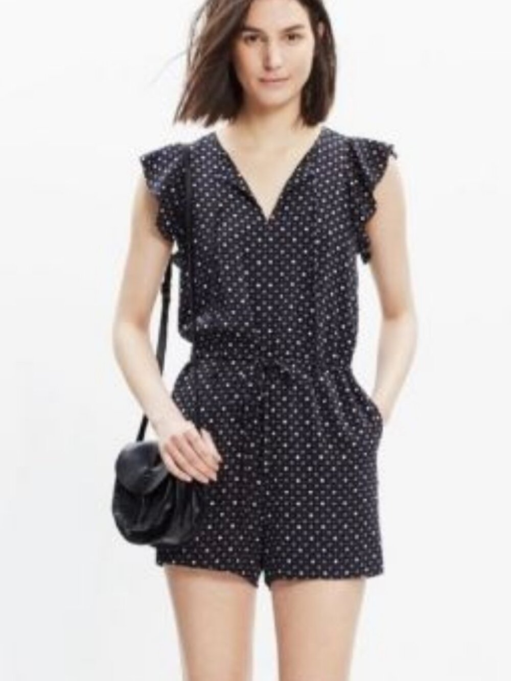 NWOT MADEWELL Silk Polka Dot Romper with Open Back - size Medium